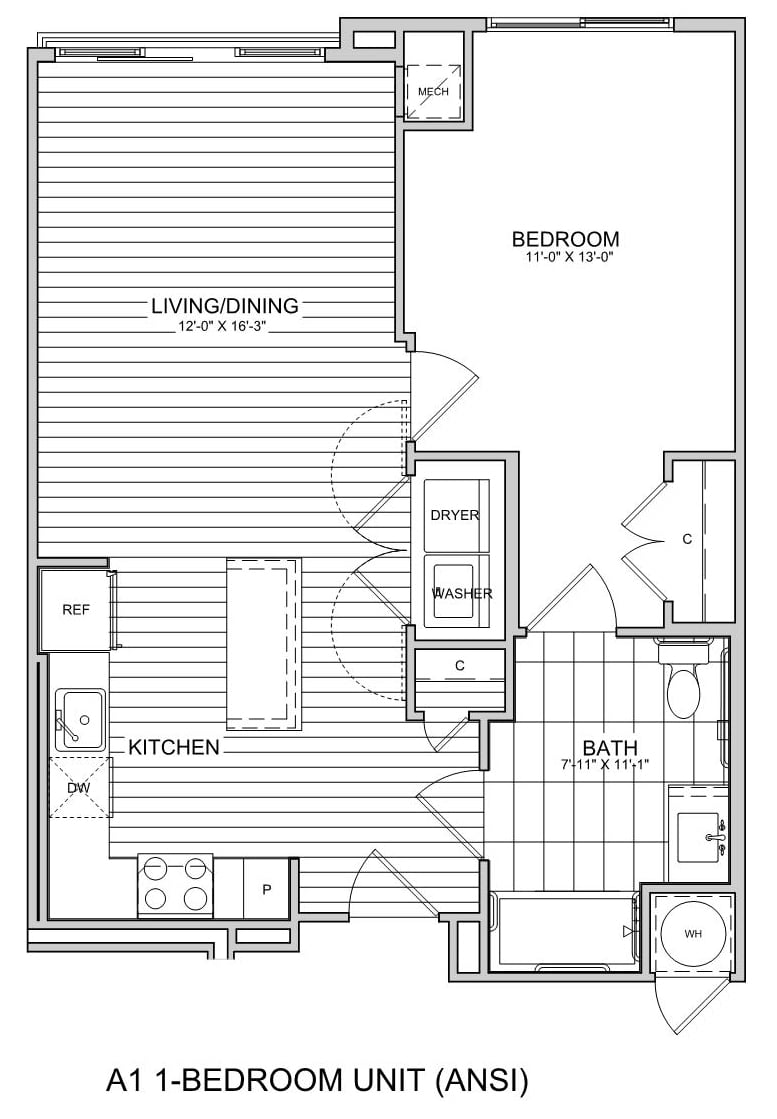 1 Bed/1 Bath-A1b floor plan
