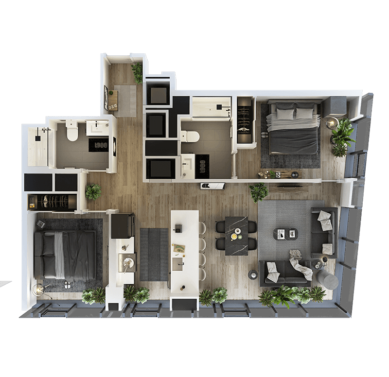 2 Bed-2 Bath-T-11 floor plan