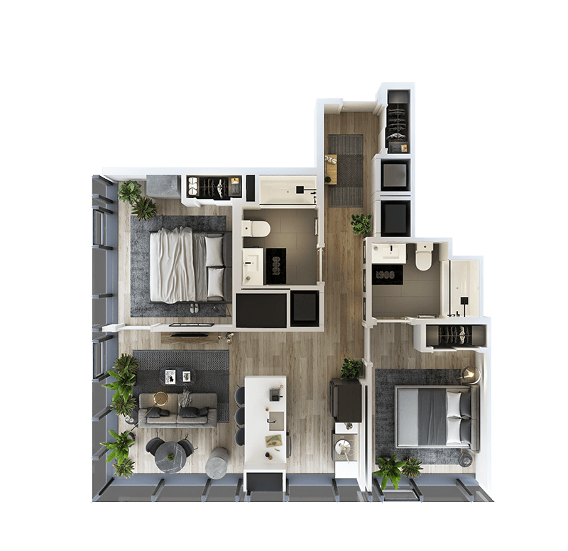 2 Bed-2 Bath-T-1a floor plan