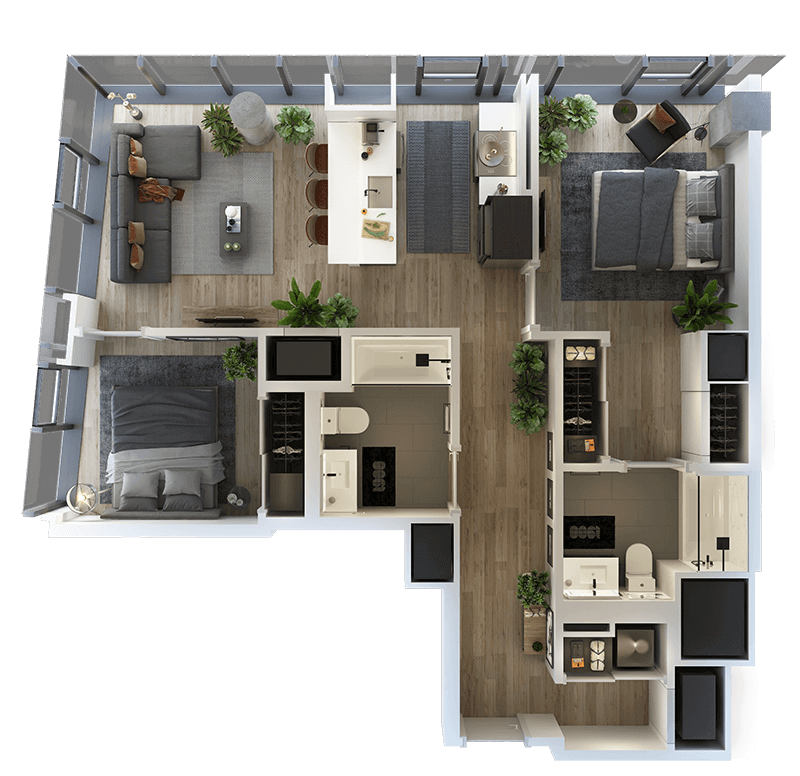 2 Bed-2 Bath-T-3 floor plan