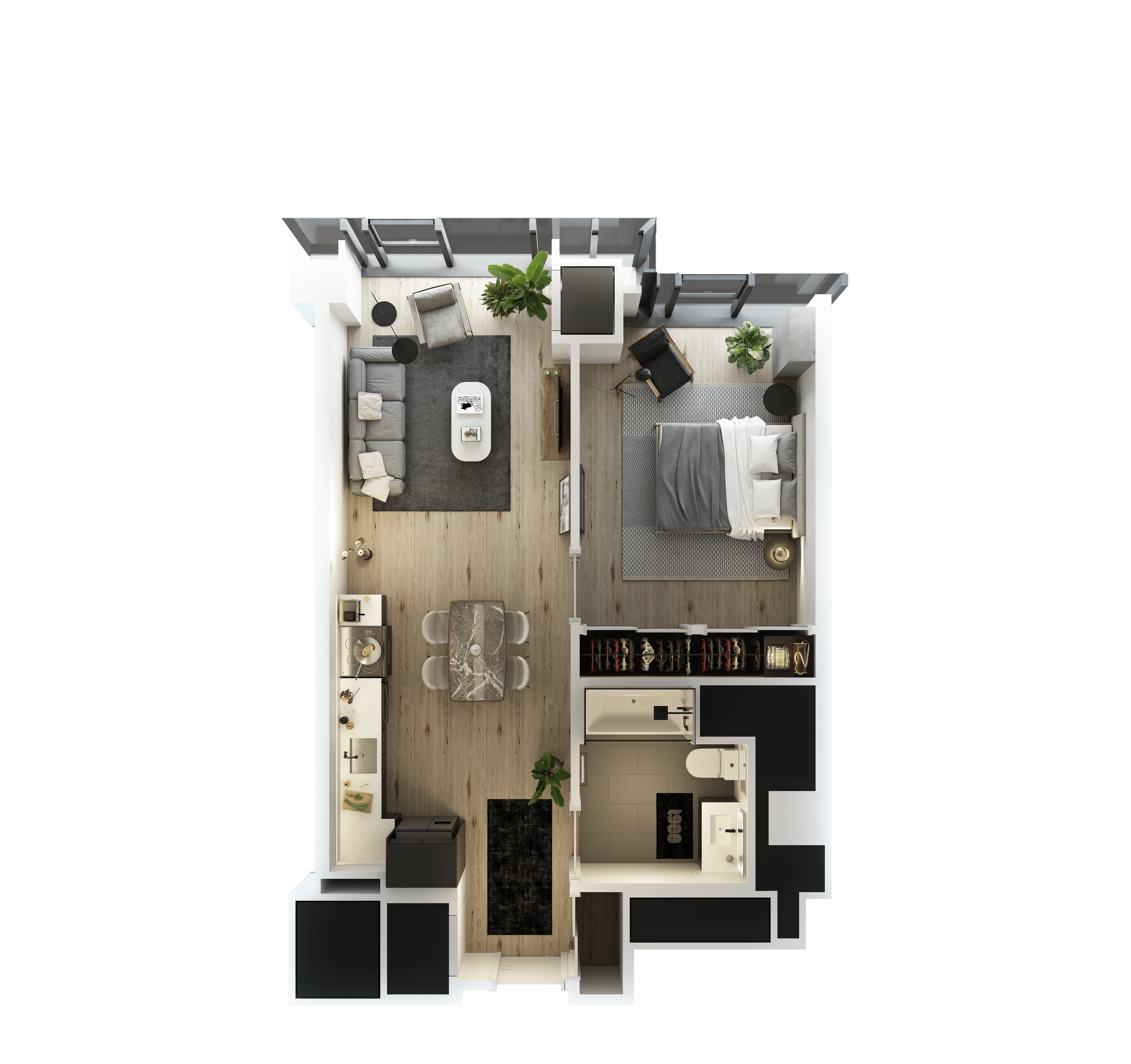 1 Bed-1 Bath-T-4 floor plan