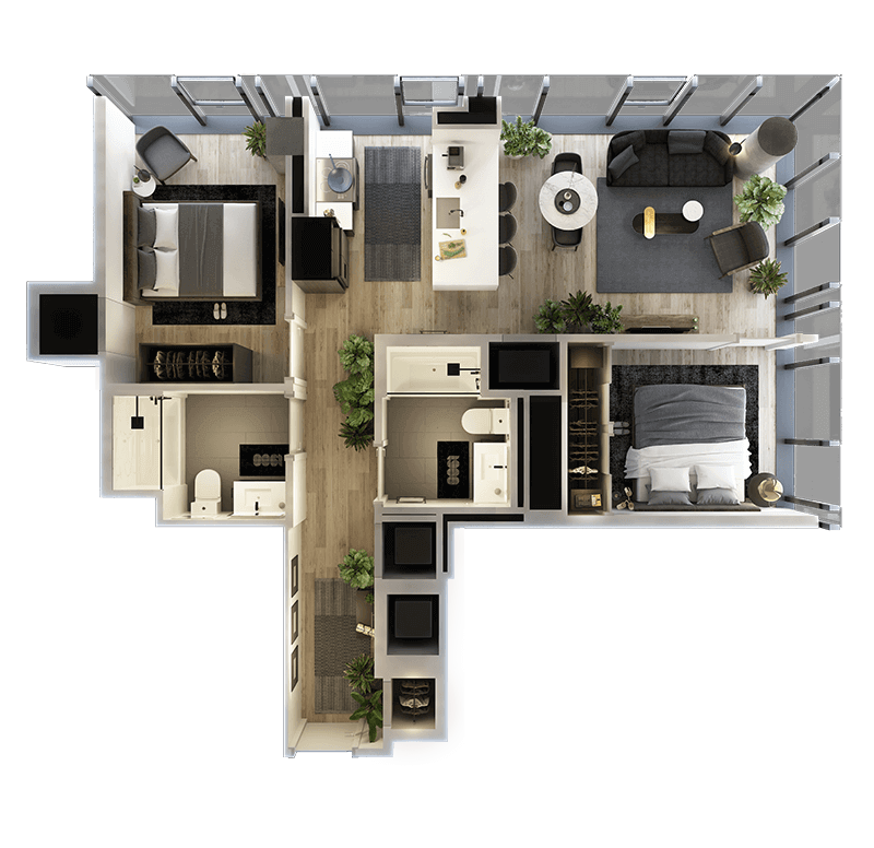 2 Bed-2 Bath-T-9 floor plan
