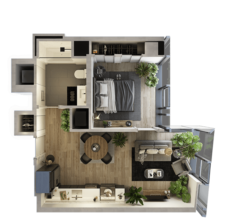 1 Bed-1 Bath-T-10 floor plan