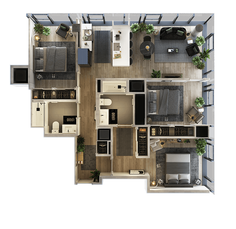 3 Bed-2 Bath floor plan