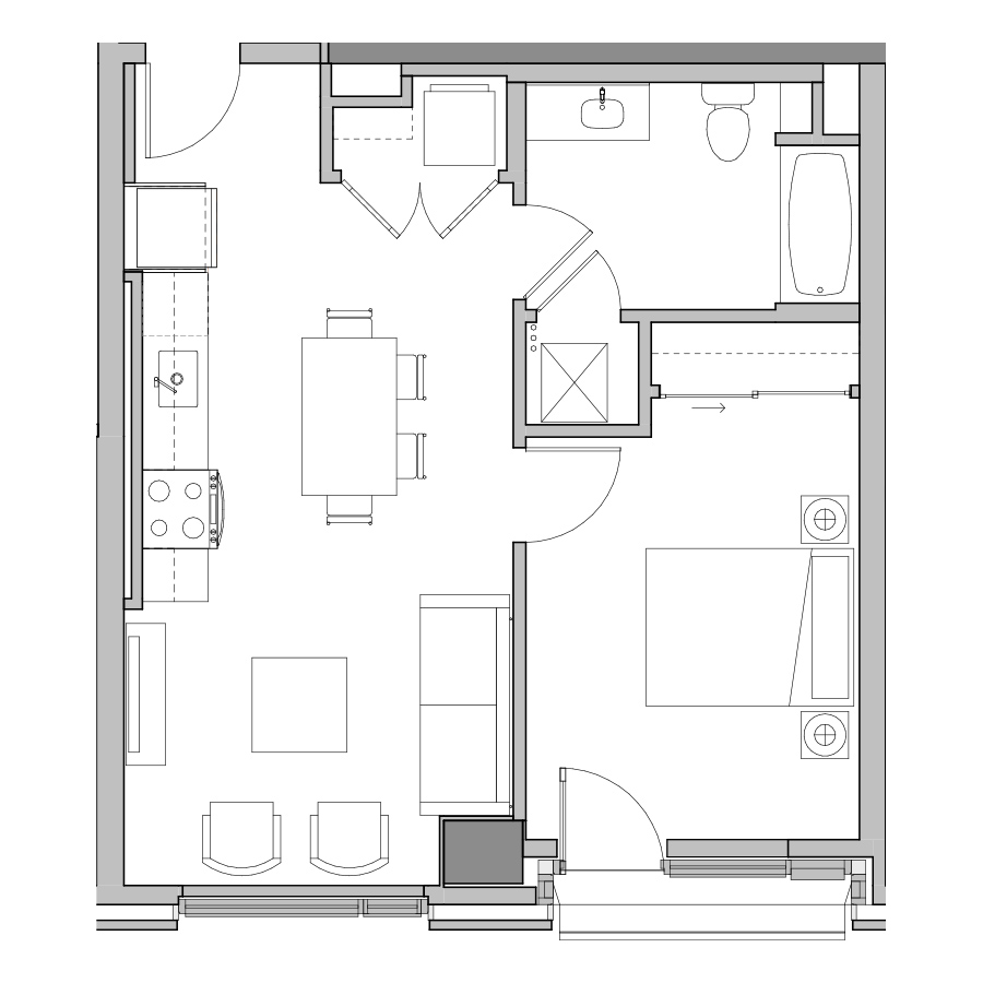 1 Bed-1 Bath-D1 floor plan