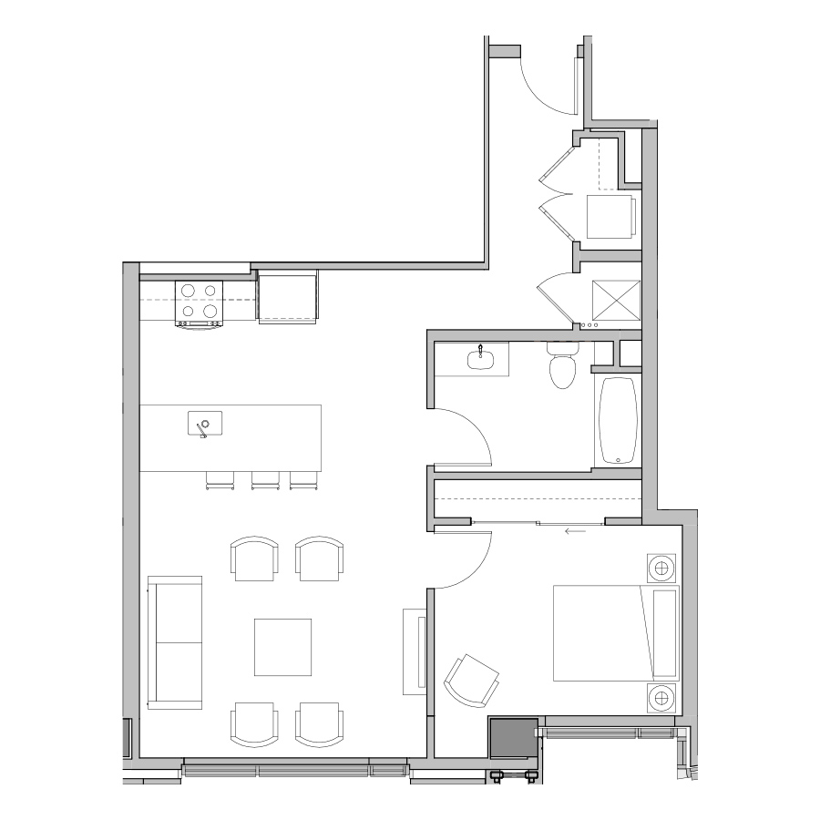 1 Bed-1 Bath-A2 floor plan
