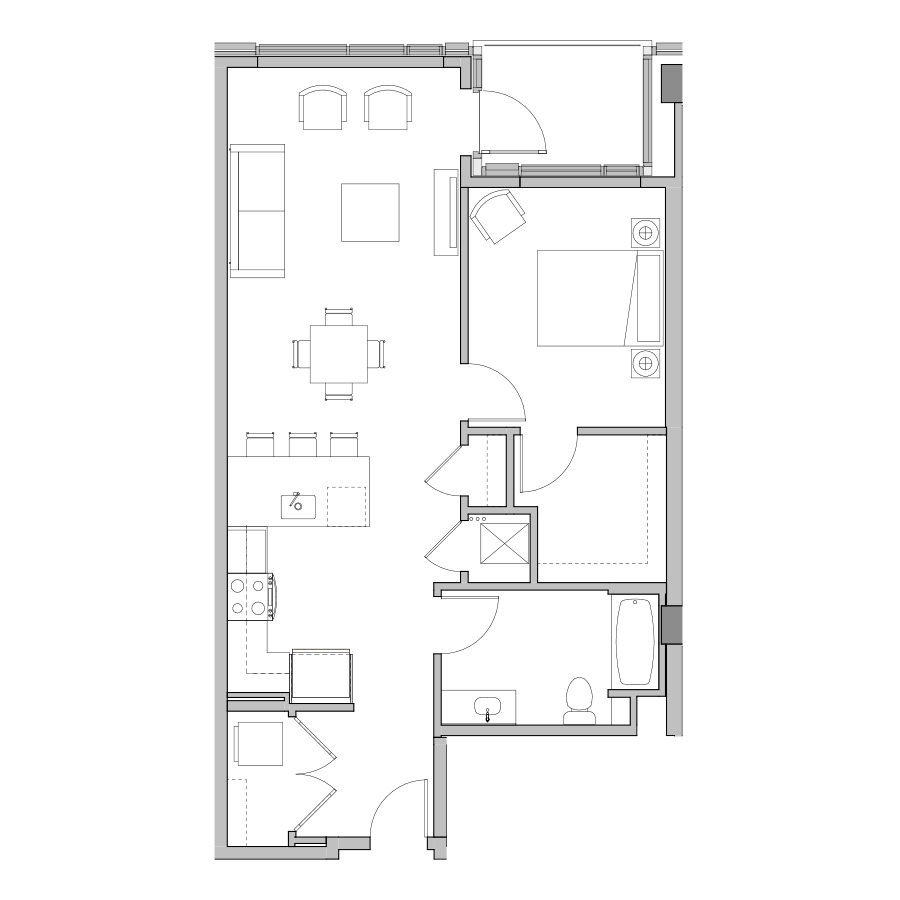 1 Bed-1 Bath-E2 floor plan