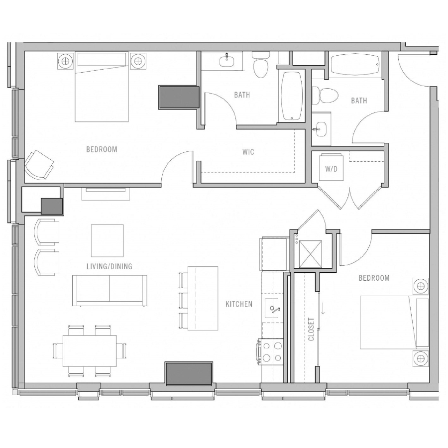 2 Bed-2 Bath-A1 floor plan
