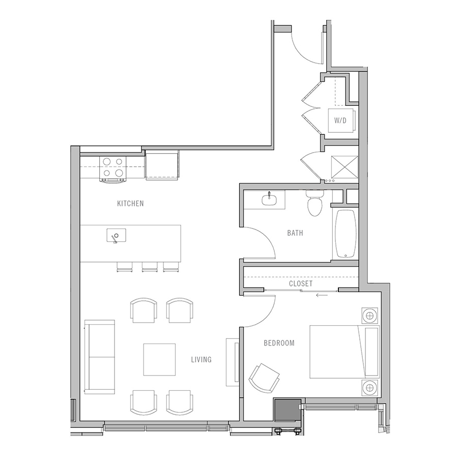 1 Bed-1 Bath-B6 floor plan