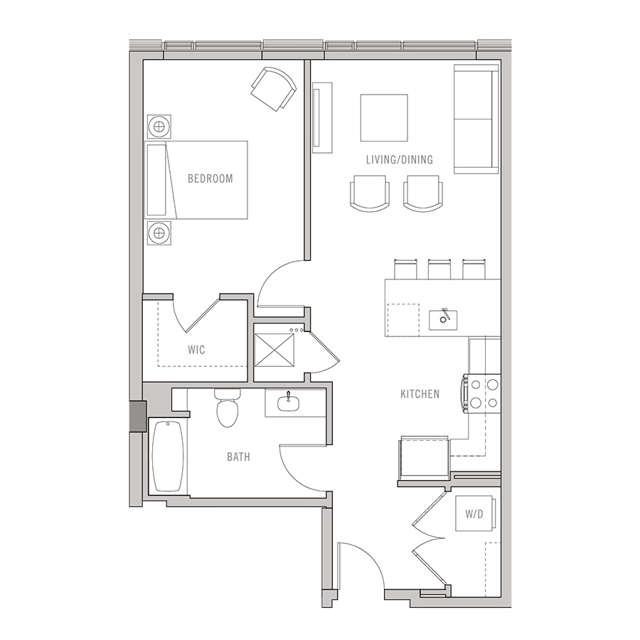 1 Bed-1 Bath-B4 floor plan