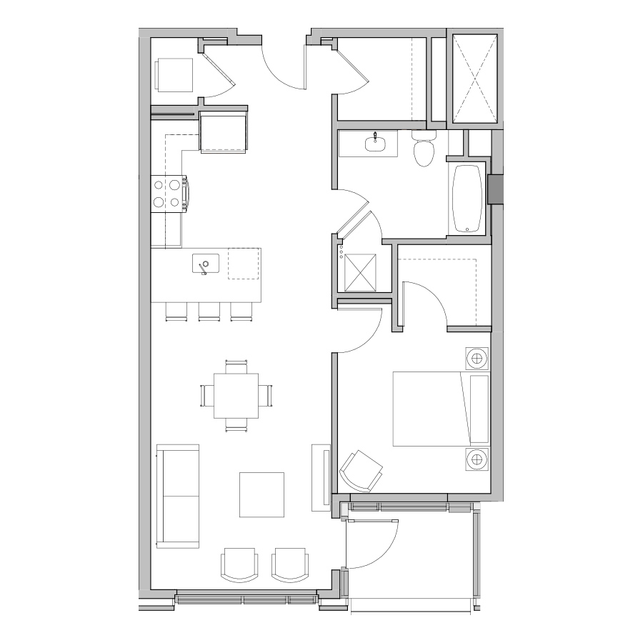 1 Bed-1 Bath-C3 floor plan