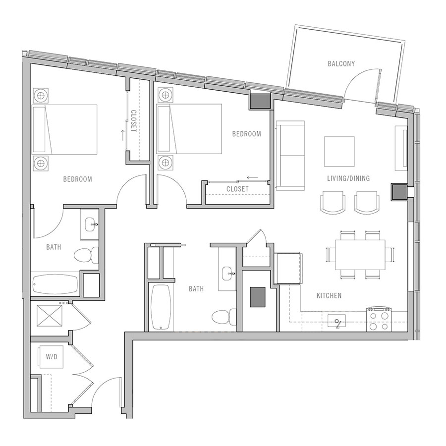 2 Bed-2 Bath-D floor plan