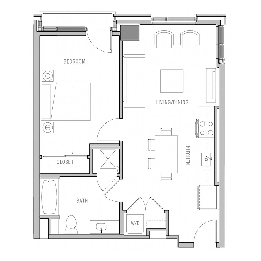1 Bed-1 Bath-F1 floor plan