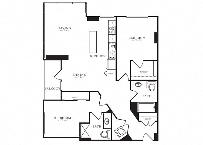 2 Bed/2 Bath-D1A floor plan