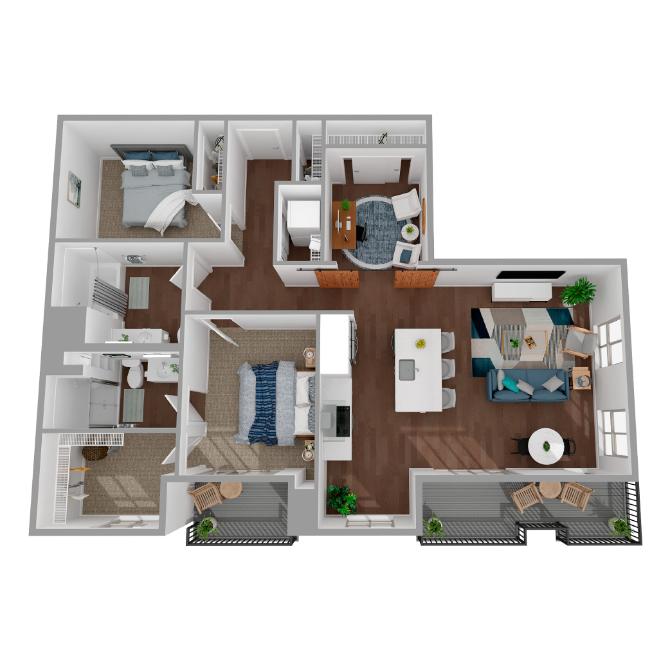 2 Bed/2 Bath Den-b3.2 floor plan