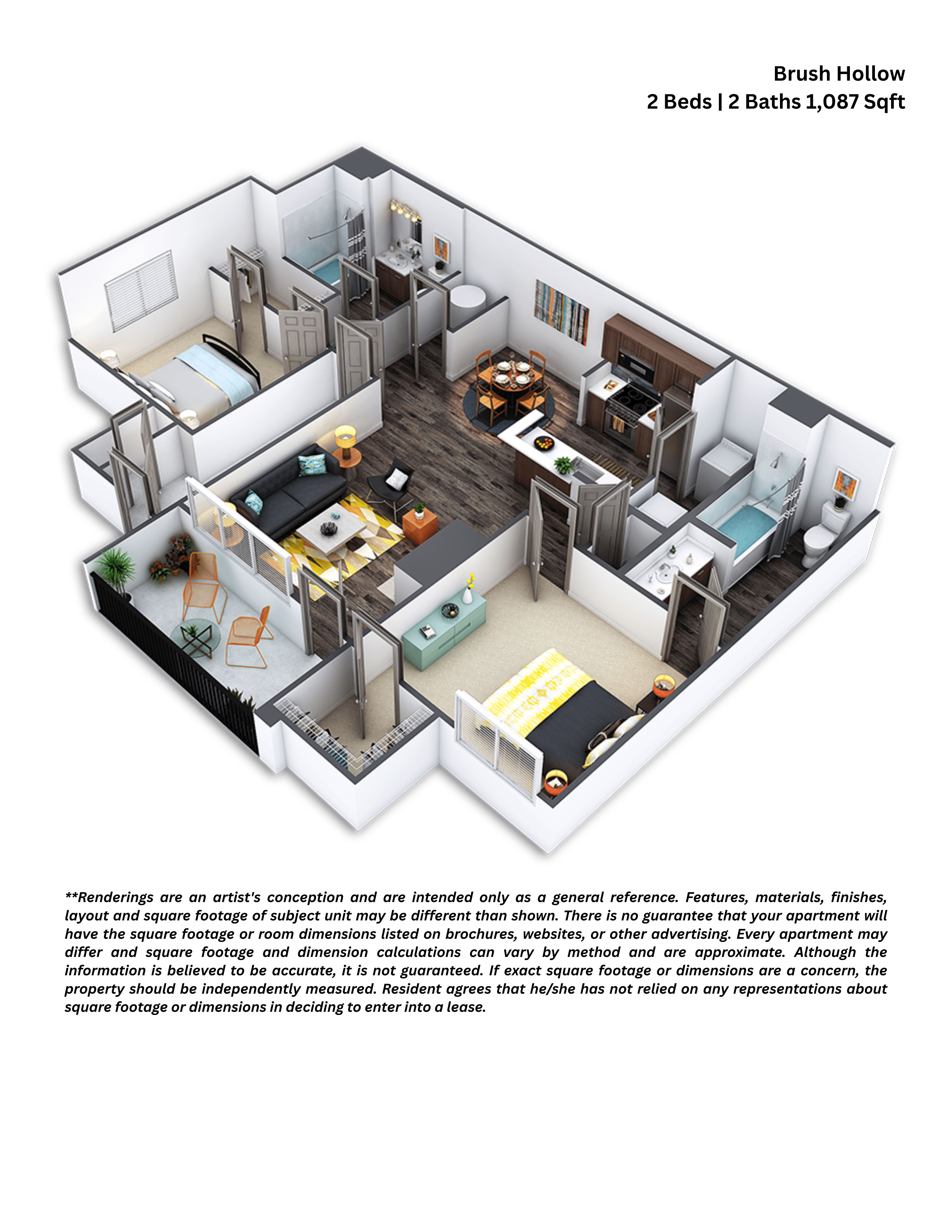 2x2 Renovated Brush Hollow floor plan