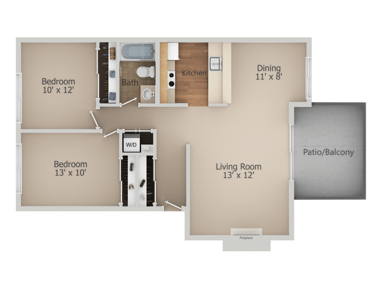 2 Bed/1 Bath-B floor plan