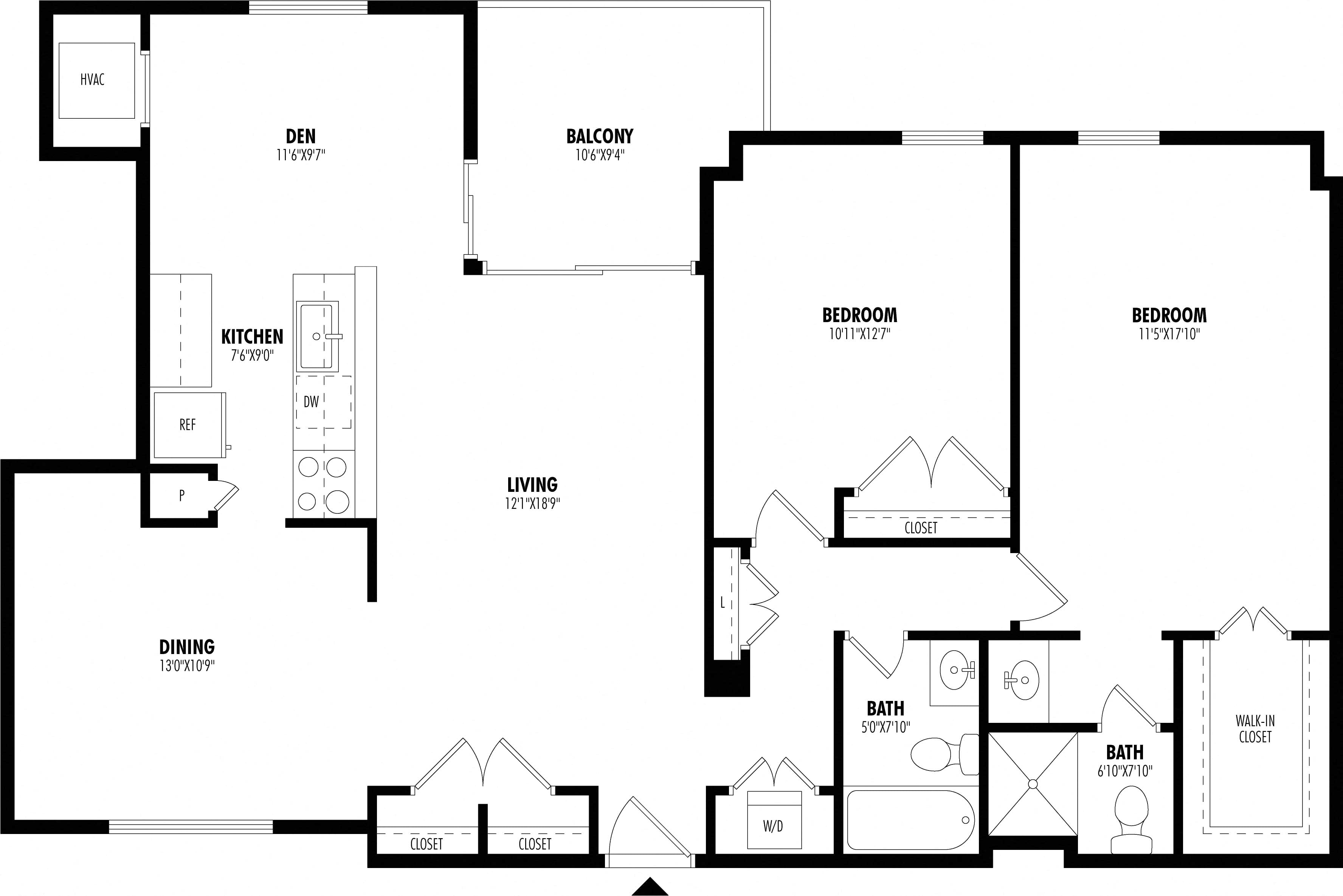 2 Bed/2 Bath-B2B floor plan