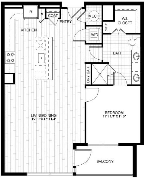 1 Bed/1 Bath-T_A01A floor plan