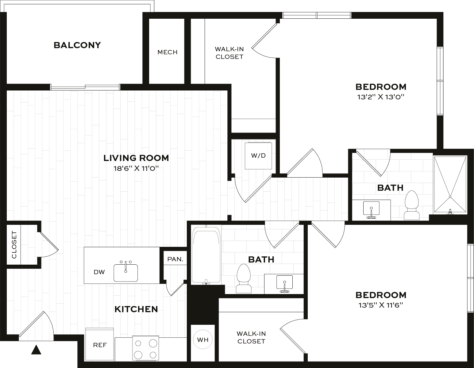 2 Bed/2 Bath-D1 floor plan