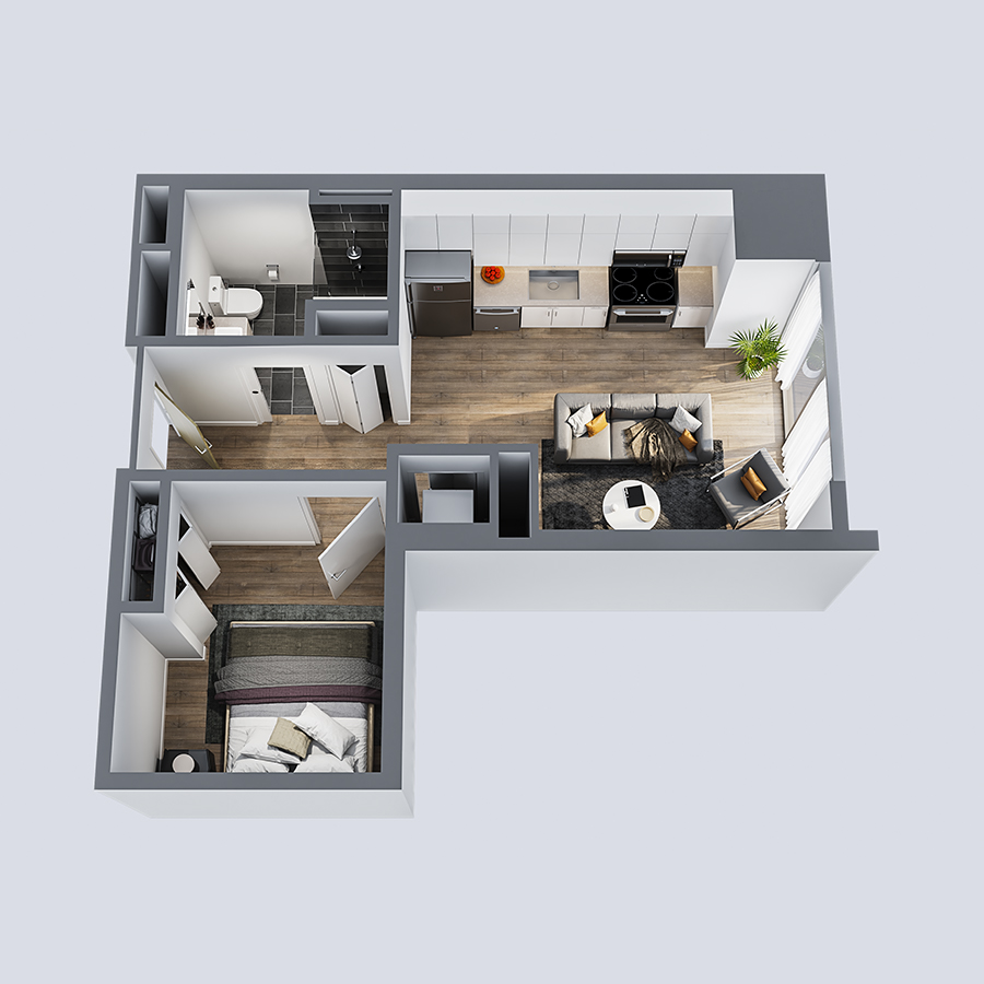 1 Bedroom Jr. Furnished floor plan