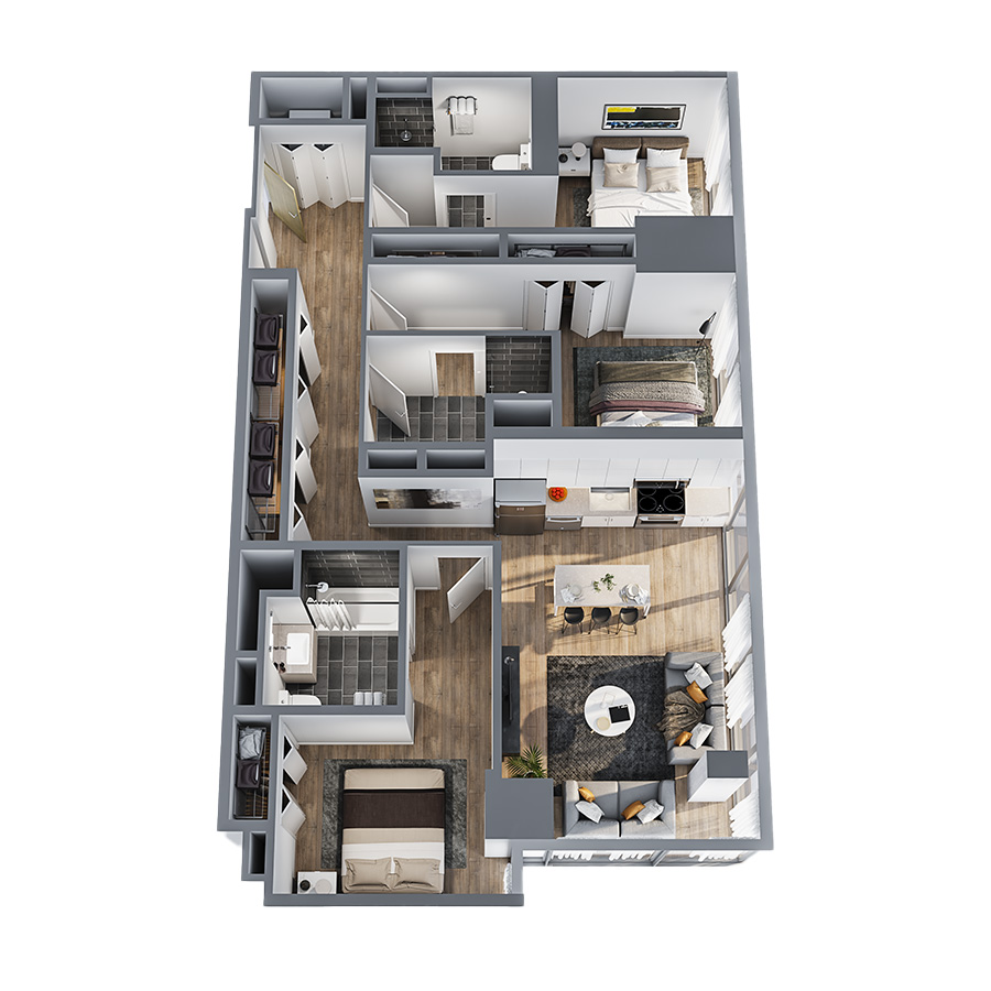 Three Bedroom Furnished floor plan
