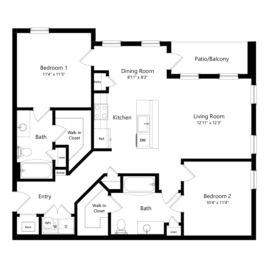 2Bi floor plan