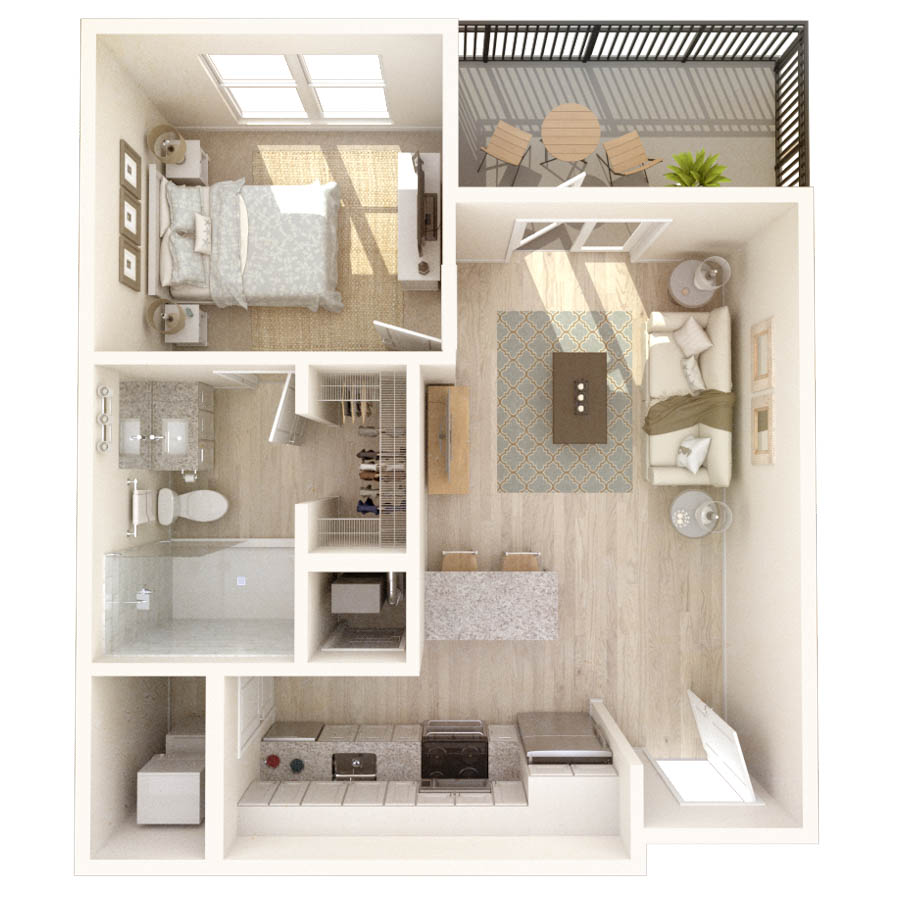 #610 - 1 bedroom floorplan layout with 1 bathroom and 665 square feet
