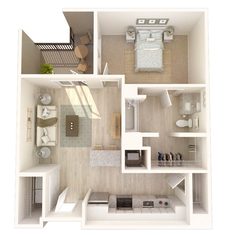 #610 - 1 bedroom floorplan layout with 1 bathroom and 665 square feet