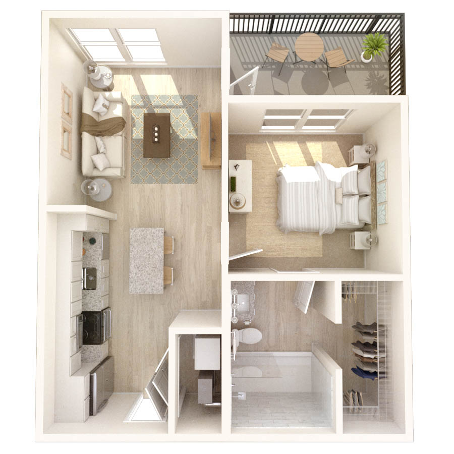 #614 - 1 bedroom floorplan layout with 1 bathroom and 672 square feet