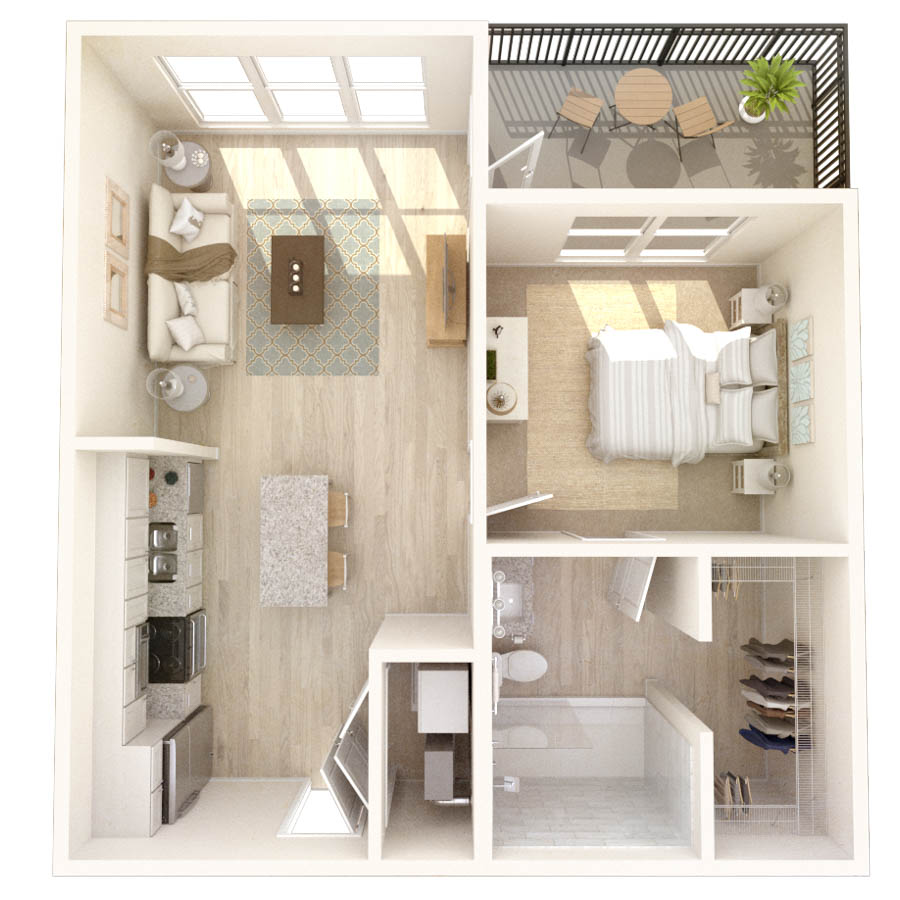 #614 - 1 bedroom floorplan layout with 1 bathroom and 672 square feet