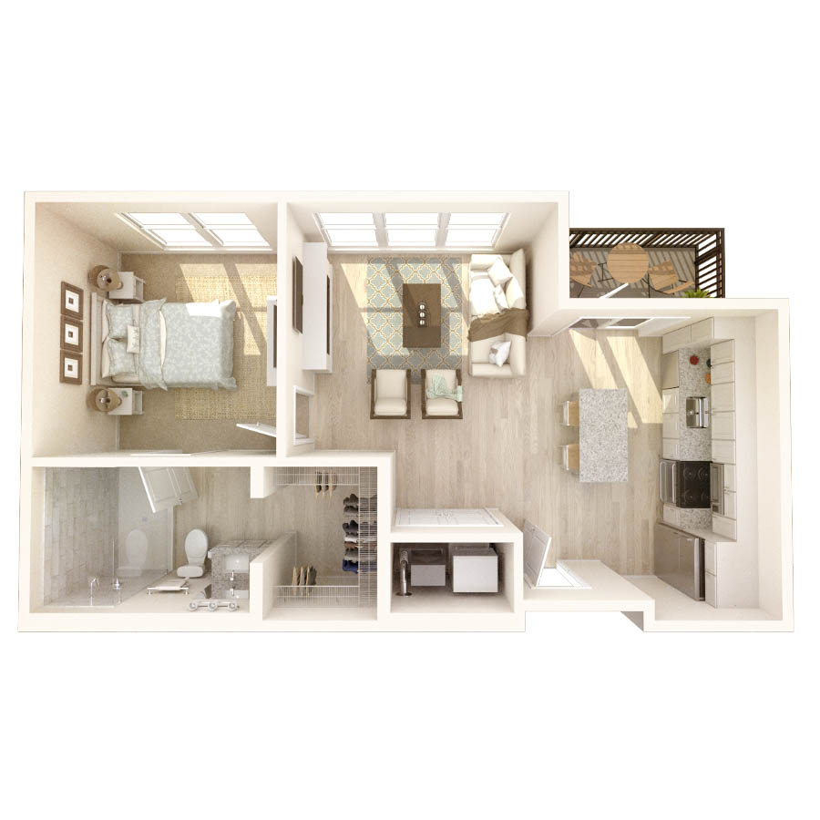 #211 - 1 bedroom floorplan layout with 1 bathroom and 700 square feet