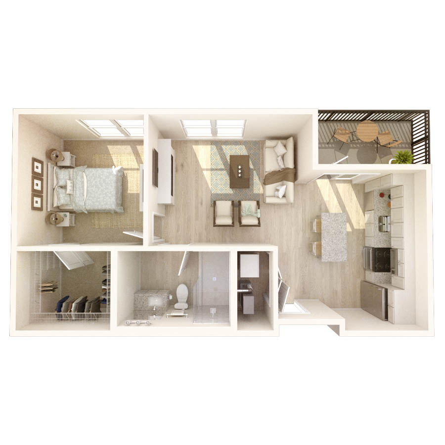 #649 - 1 bedroom floorplan layout with 1 bathroom and 744 square feet