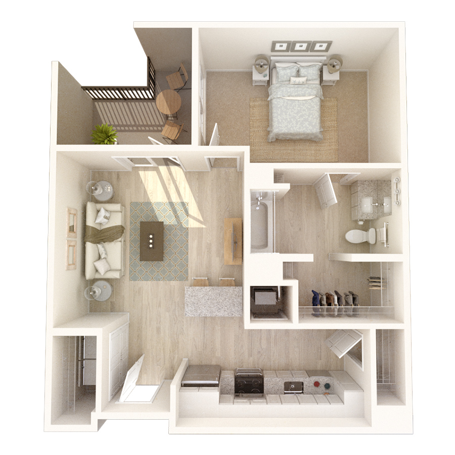 #518 - 1 bedroom floorplan layout with 1 bathroom and 842 square feet