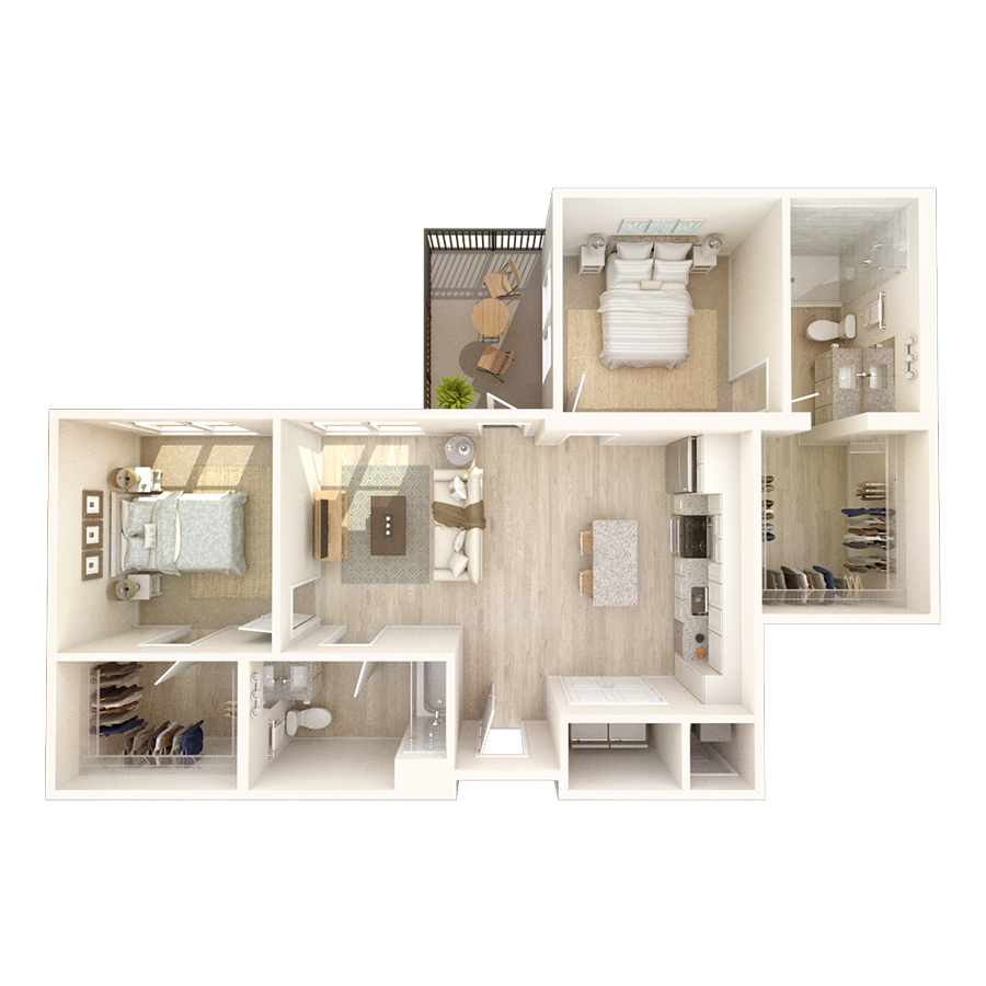 #652 - 2 bedroom floorplan layout with 2 bathrooms and 1254 square feet