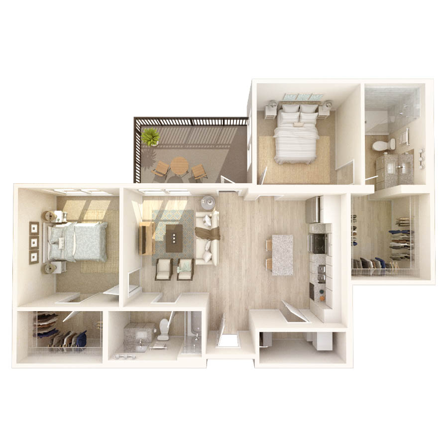 #408 - 2 bedroom floorplan layout with 2 bathrooms and 1254 square feet