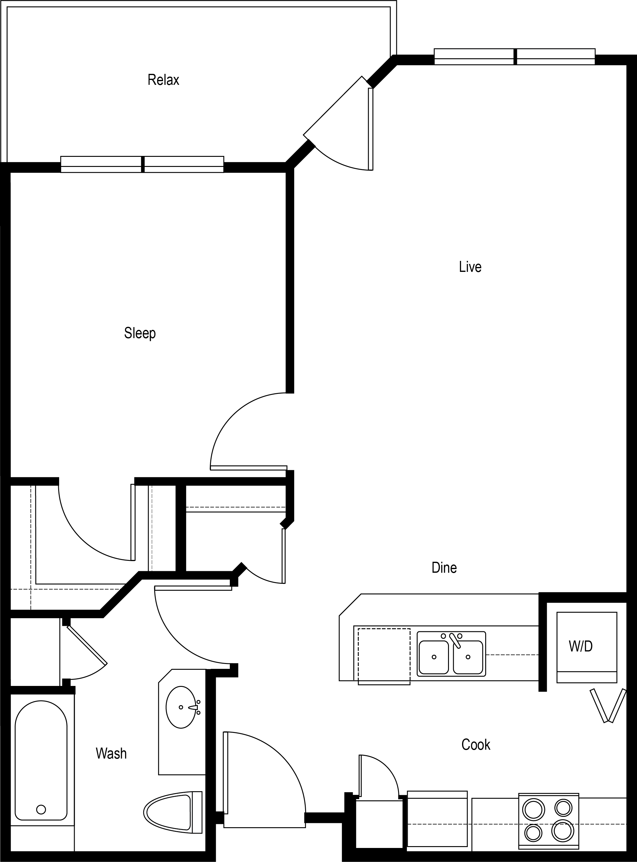 1x1 A - Standard floor plan