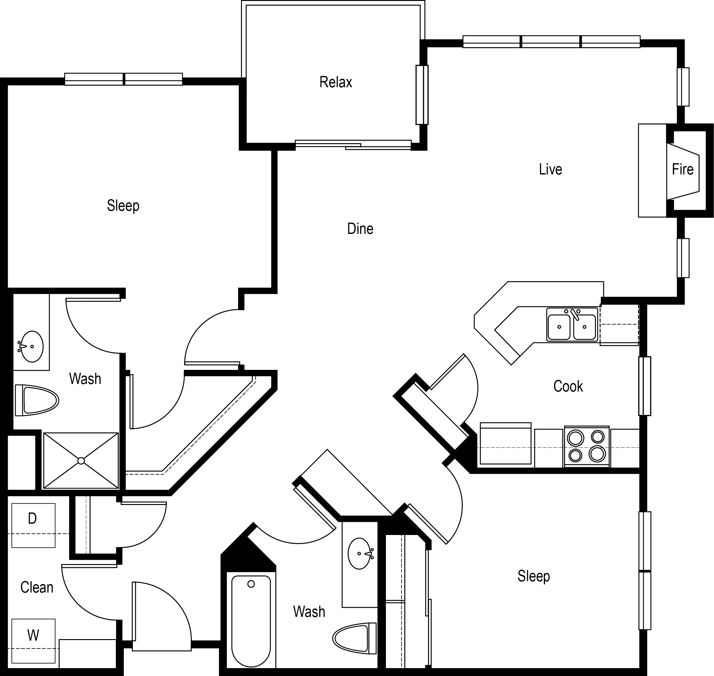 2x2 B - Standard floor plan