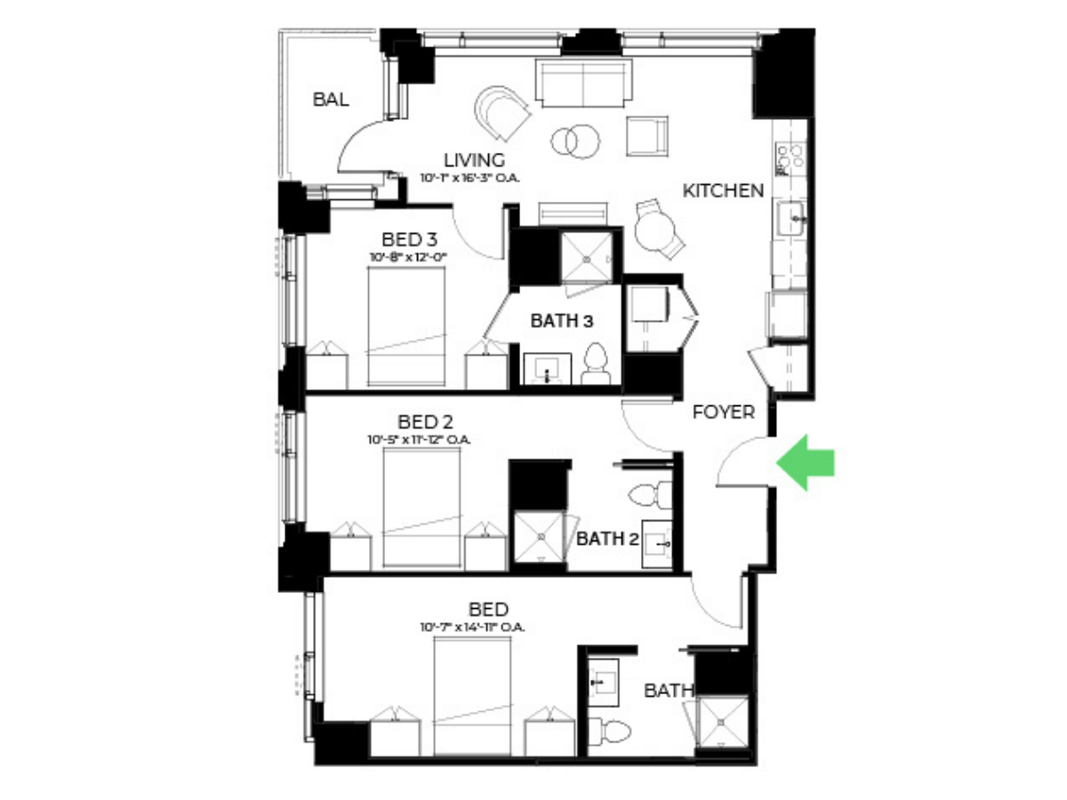 C10 | 3 Bed | 3 Bath floor plan