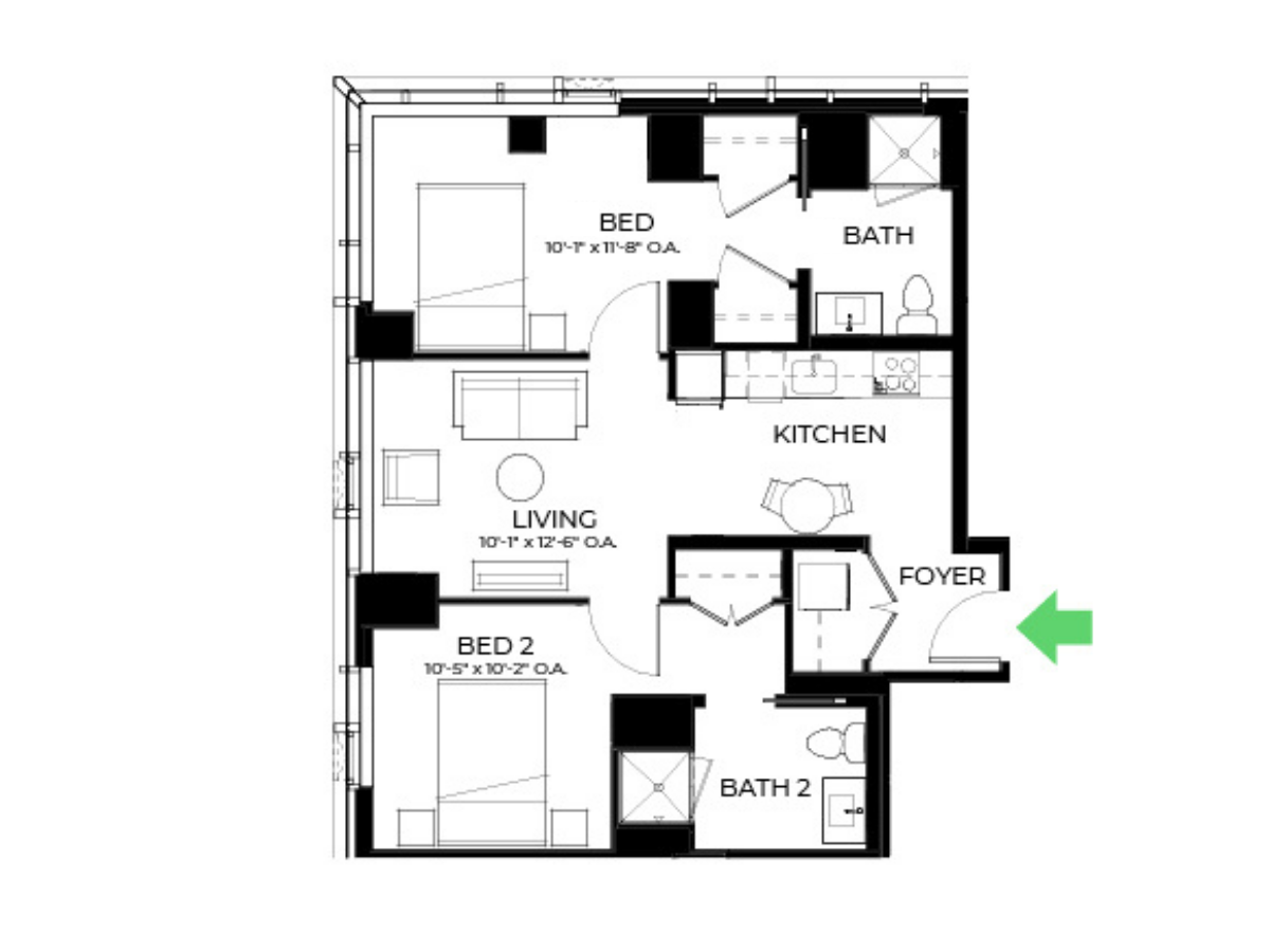 B14 | 2 Bed | 1 Bath floor plan