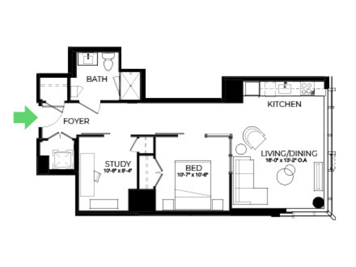 SD56 | Studio | 1 Bath | Den floor plan