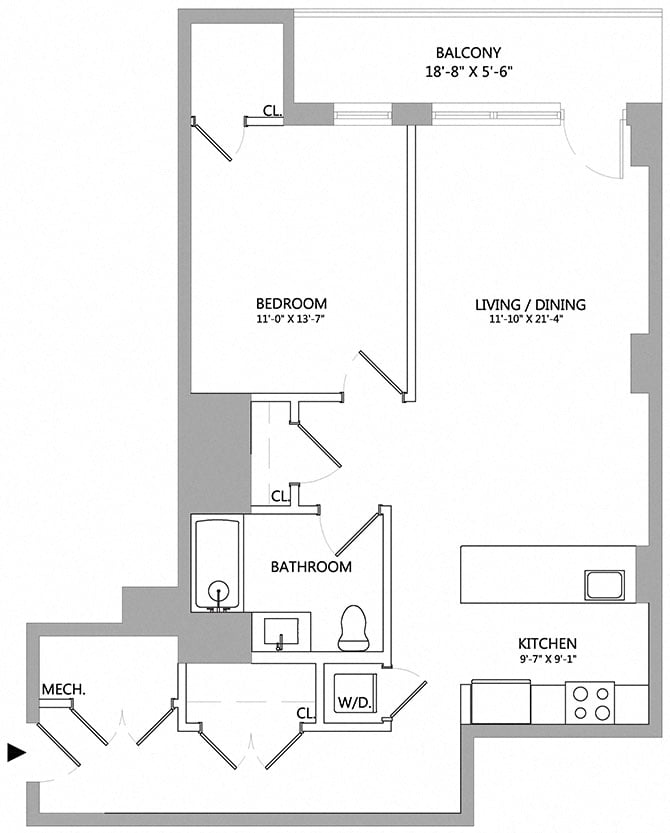 1 Bed/1 Bath-12 floor plan