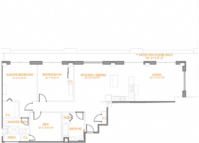 2 Bed/2 Bath Den-B floor plan