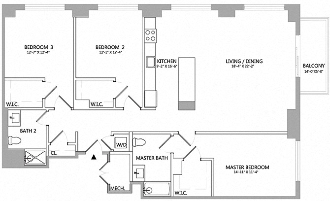 3 Bed/2 Bath-3DB floor plan