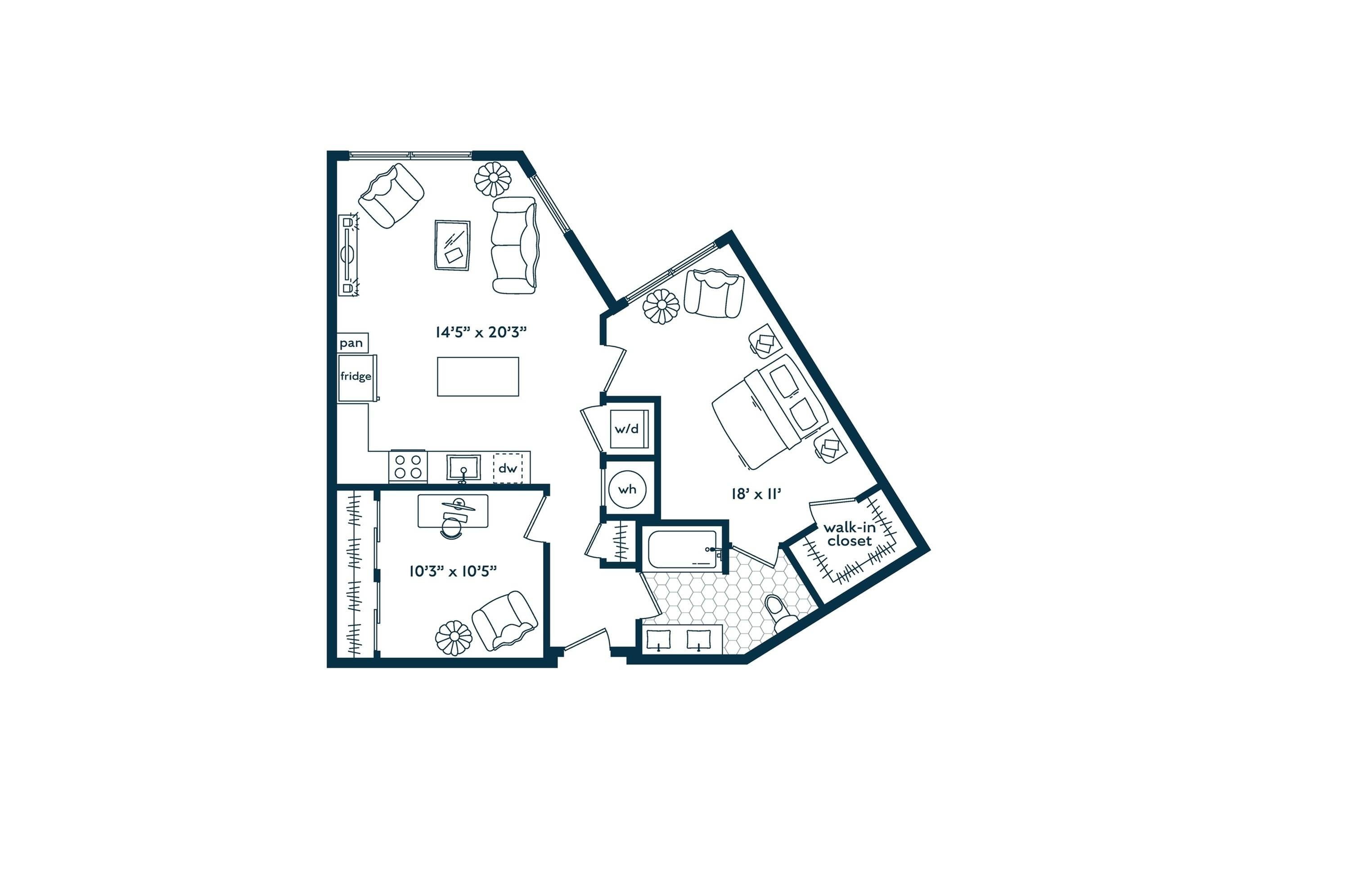 One Bedroom One Bath Den floor plan