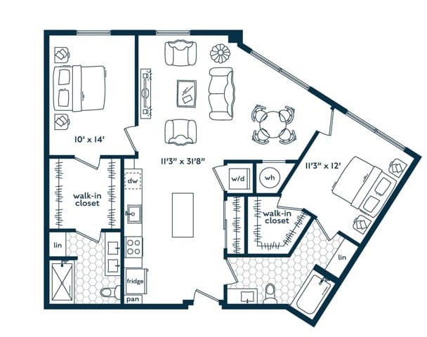 Two Bedroom Two Bath floor plan