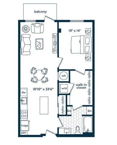 One Bedroom One Bath floor plan