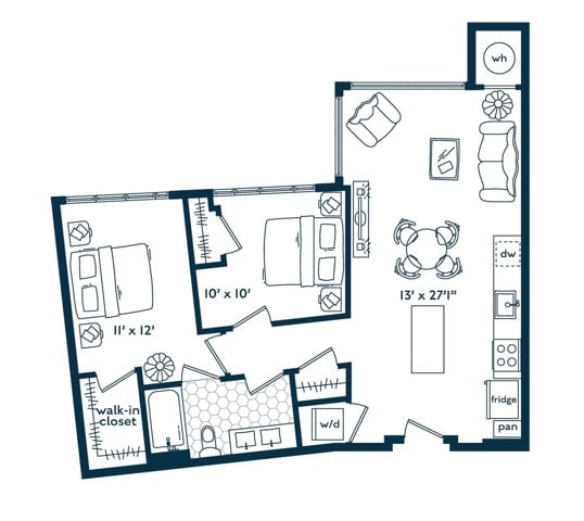 Two Bedroom One Bath floor plan