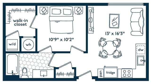 Urban One Bedroom One Bathroom floor plan