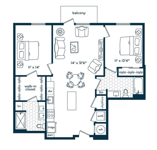 Two Bedroom Two Bath floor plan